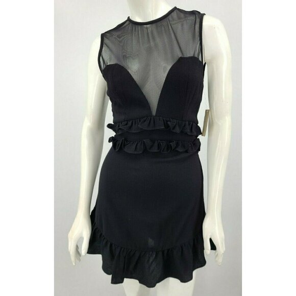 New Flynn Skye Serena Black Dress Womens M Keyhole Ruffle - Picture 3 of 9